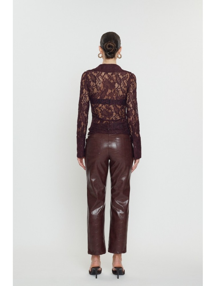 MIX AND MATCH Kendra Croco Pants Bordeaux Κροκό Μπορντώ Παντελόνι